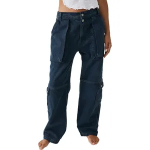 Free People We The Free Black Wash Marx Cargo Baggy Laid Back Denim Pants Jeans thumbnail 3