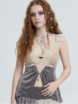 Y2K Fairycore Festival Romantic Ombre Velvet Whimsigoth Baby Doll Top sz XXS thumbnail 3