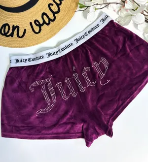 Juicy Couture Magenta Purple Velour Rhinestone Logo Sleep Shorts Size Medium thumbnail 1