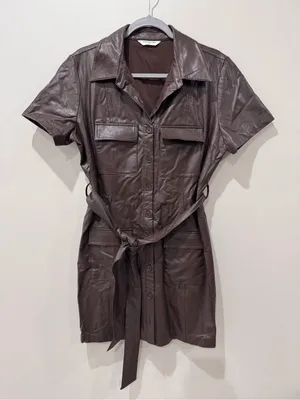 Amanda Uprichard Sz M Short Sleeve Greyson Mini Dress in Cocoa thumbnail 2