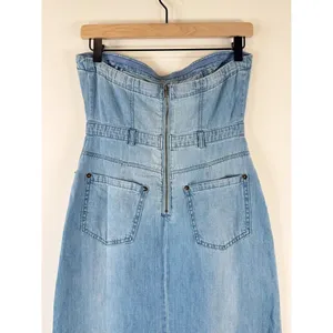 NWT Free People Dress Blue Picture Perfect Midi Denim Strapless Jean Size 2 thumbnail 10
