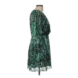 Alice + Olivia Mini Dress Womens 6 Green Snakeskin Silk Burnout Boho Luxe thumbnail 3