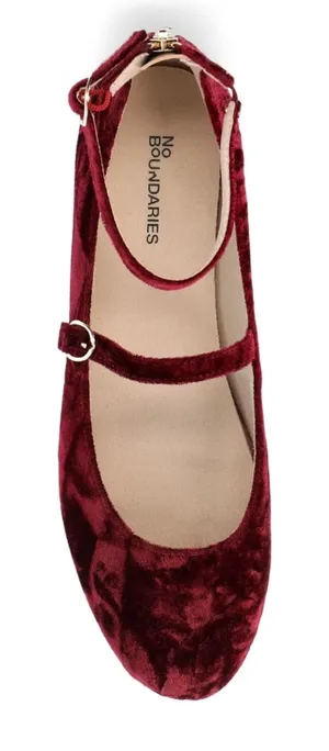 No Boundaries Burgundy Velvet Mary Jane Flats size 8 new thumbnail 1