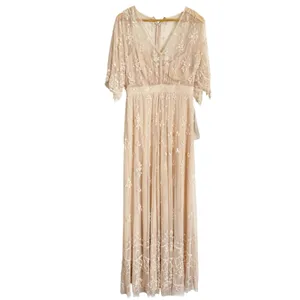 Mac Duggal Blush Pink V Neck Flounce Sleeve Embellished Mesh Gown Size 8 thumbnail 4