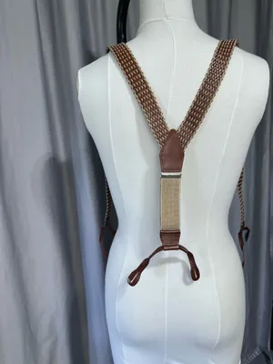 Banana Republic Suspenders Leather/Twine Brown Classic Woven Braided Braces thumbnail 2