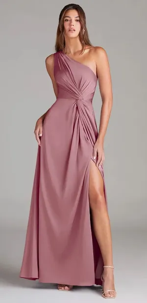 NWT Azazie Dress - Vintage Mauve in Stretch Satin thumbnail 1