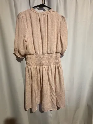 Nine West Pink Short Sleeve Ruffle Smocked Waist Mini Dress thumbnail 3