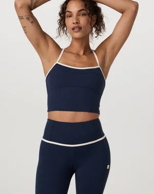 Vuori Navy and White Strappy Sports Bra Top Workout Gym Fitted Size Large thumbnail 1