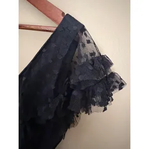 VTG 80s Black Swiss Tulle Dot One Shoulder Cocktail Dress Size 10 Whimsigoth thumbnail 4