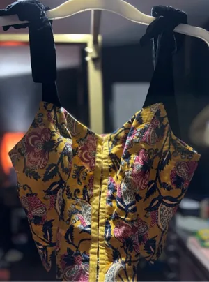 Free People Yellow Floral Corset Top Tie Straps thumbnail 3