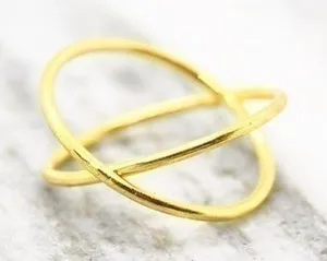 Gold Crossed Design Ring Size 6 thumbnail 1