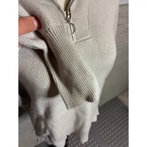 Amazon Light Grey Ribbed Quarter Zip Sweater Ring Pull Small thumbnail 2
