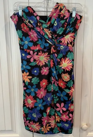Dee Elly Black Floral Strapless Dress Size‎ Small thumbnail 1