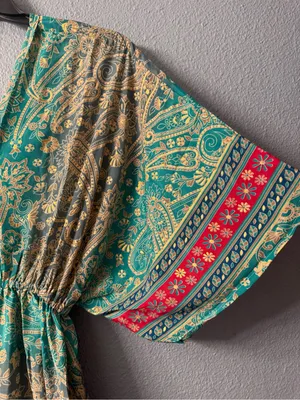 Bohemian Teal Paisley Maxi Dress with Tie Waist nwt thumbnail 2