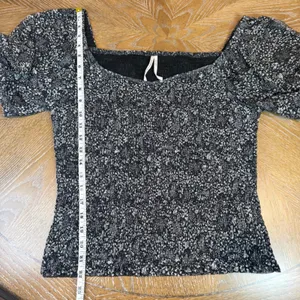 Anthropologie Aurelia Smocked Shirt Puff Short Sleeve Black White Size Large‎ thumbnail 8