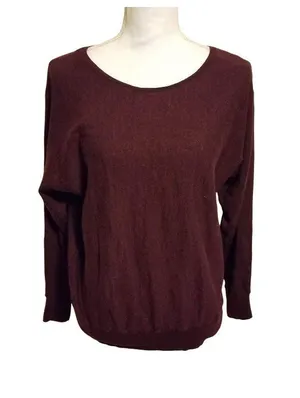 Cynthia Rowley Merino Wool Burgundy Sweater XL Button Back Long Sleeve Lightweig thumbnail 1