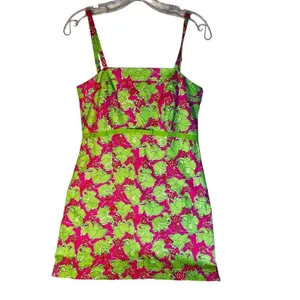 Key West Pink & Green Elephant Print Sundress Dress Fully Lined Size 10 thumbnail 2