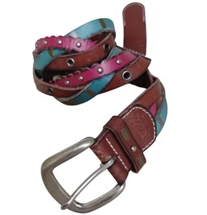 Fossil Leather Braided StuddedTricolor Boho Western Belt Size 32-36 thumbnail 1