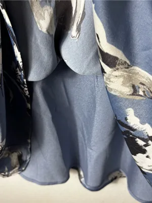 NWT Nordstrom Rack Blue Grey Abstract Floral Satin Maxi Skirt Size L thumbnail 6