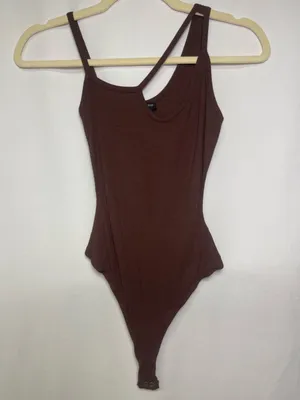 Naked Wardrobe Brown Ribbed Tank Top Bodysuit thumbnail 3