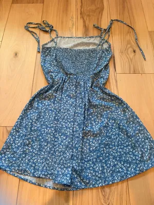 SHEIN VCAY Blue Ditsy Floral Tie Strap Smocked Mini Dress S thumbnail 2