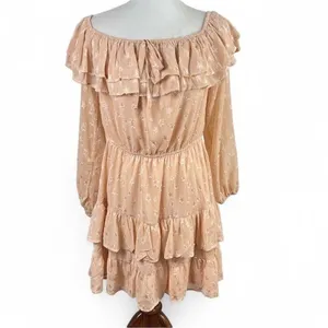 &merci Star Print Ruffle Off‎ Shoulder Tiered Mini Dress Peach Large thumbnail 2
