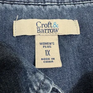 Croft & Barrow 100% Cotton Shirt Plus 1X Blue Denim Button‎ Down Long Sleeve thumbnail 3