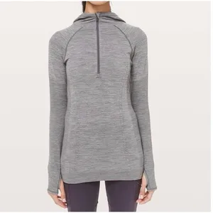 Lululemon‎ Swiftly Wool 1/2 Zip Womens Size 4 Gray Hooded Running Active Gym thumbnail 2
