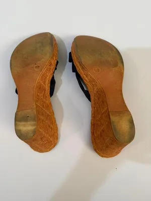 Italian Shoemakers Women's Navy Blue Bow Detail Wedge Sandals Slide-on Size 10W thumbnail 4