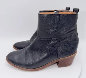 Madewell Womens Black Perrie Pebble Leather Bootie Zip Up Block Heel Size 7 thumbnail 1