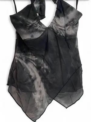 Black Y2K Tie Dye Halter Top Asymmetrical Hem thumbnail 3