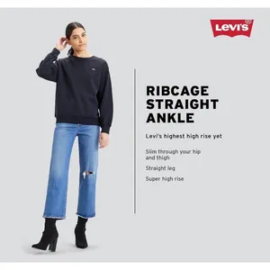 Levi's Ribcage Straight Ankle Jeans Medium Wash Super High Rise Women's 26 x 27‎ thumbnail 4
