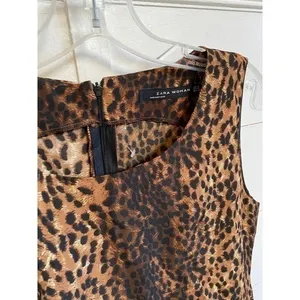 ZARA WOMAN Leopard Print Sleeveless Ruched Mini Dress w/Zipper Back -‎ M EUC thumbnail 7