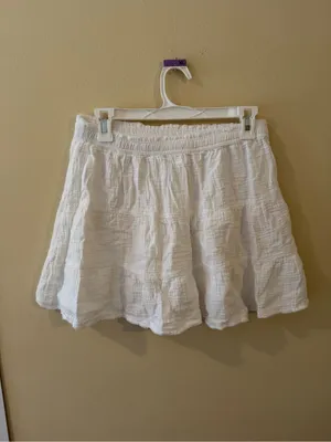 aerie White Textured Tiered Drawstring Skirt thumbnail 3