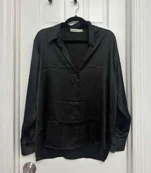 Black Satin Button Down Blouse thumbnail 1