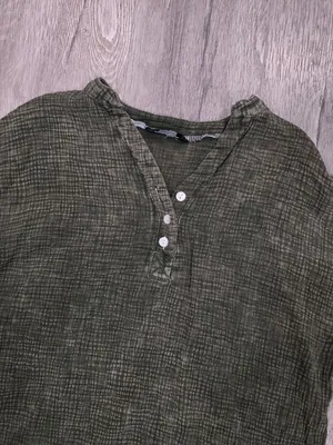 Dokotoo Green Textured Long Sleeve Button Henley Top Casual Loose Fit size mediu thumbnail 7