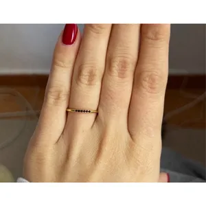 NEW 14k Gold Plated S925 Ring Black Melee Stackable Minimalist Band, Size 6‎ thumbnail 4