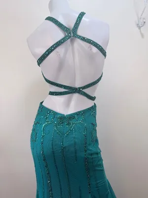 Y2K Sean Collection Beaded Teal Green Cutout Mermaid Trumpet Gown Sz 6 thumbnail 7