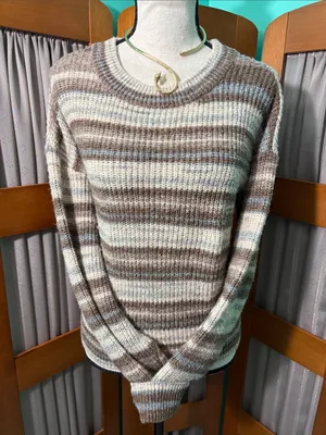 a.n.a Striped Crewneck Sweater in Brown, Cream, and Light Blue thumbnail 1