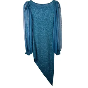 WINDSOR Teal Green Make It Shimmer Glitter Asymmetric Sheer Midi Dress Small thumbnail 8