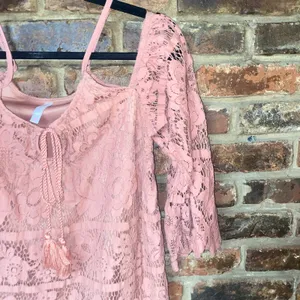 Xhilaration Mauve Pink Cold Shoulder Bell Sleeve Mini Dress Women's Size Small thumbnail 5