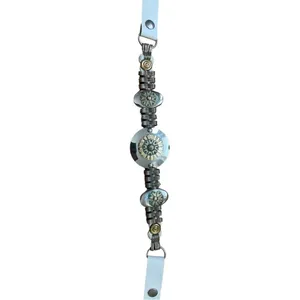 Vintage Boho Statement Belt White Leather Silver Mixed Metal Medallion thumbnail 2