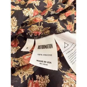 Reformation Floral Midi Dress Tie Neck Long‎ Sleeve Slit Black Size 0 thumbnail 5