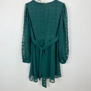 Lulus Always on Repeat Emerald Green Clip Dot Long Sleeve Mini Dress Large NWT thumbnail 11