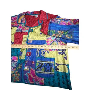 Vintage 100% Silk Patchwork Chicos Jacket Large (2) Pockets‎ Boho Rainbow #A4-1 thumbnail 7