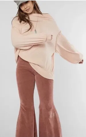Free People We The Free Main Squeeze Hacci Balloon Sleeve Shirt Peach Slouchy Lg thumbnail 1