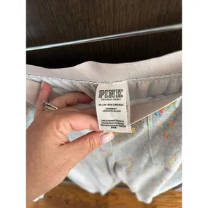 Victoria's Secret PINK Cozy Sleep Joggers gray heather fabric rainbow hearts XS thumbnail 5