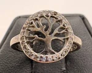 Sterling Silver 925 Tree of Life CZ Halo Ring Size 4 Spiritual Jewelry thumbnail 1