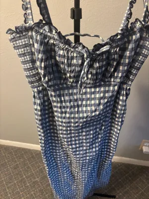 Free People cottage core picnic feminine romantic gingham checked dress size XL thumbnail 2