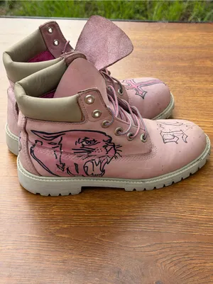 Timberland Pink 6 Inch Boots Girls US 6.5 Custom Art Leather Lace Up thumbnail 4